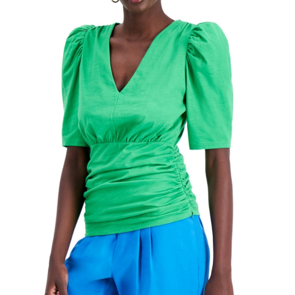 Ruched V neck top creared for Macy's
